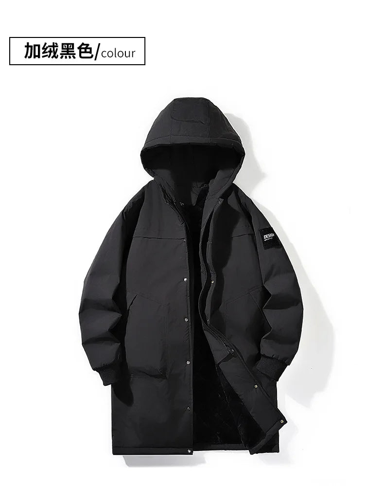 Big Size 9XL Men's Long Trench Coat Hood Fleece Thick Windbreaker Male Autumn Winter Lightweight Plus Large Oversize Hat Zipper