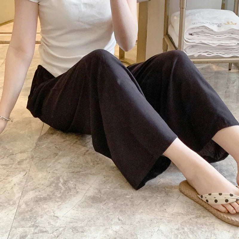 2025 Summer Sleeping Pants Women Thin Bottoms Spring Large Size Home Wear Pants Pajamas Flower Print Loose Cute Beach Trousers