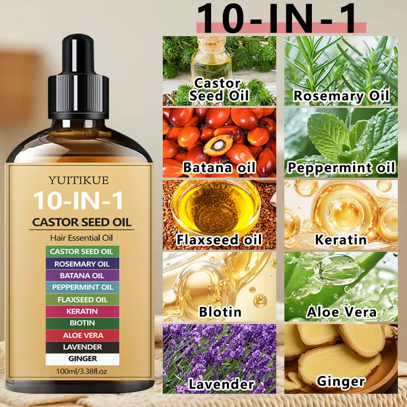 10-in-1 Castor Hair Essential Oil 100ml - Nourishing Scalp Oil with Batana, Peppermint & Biotin