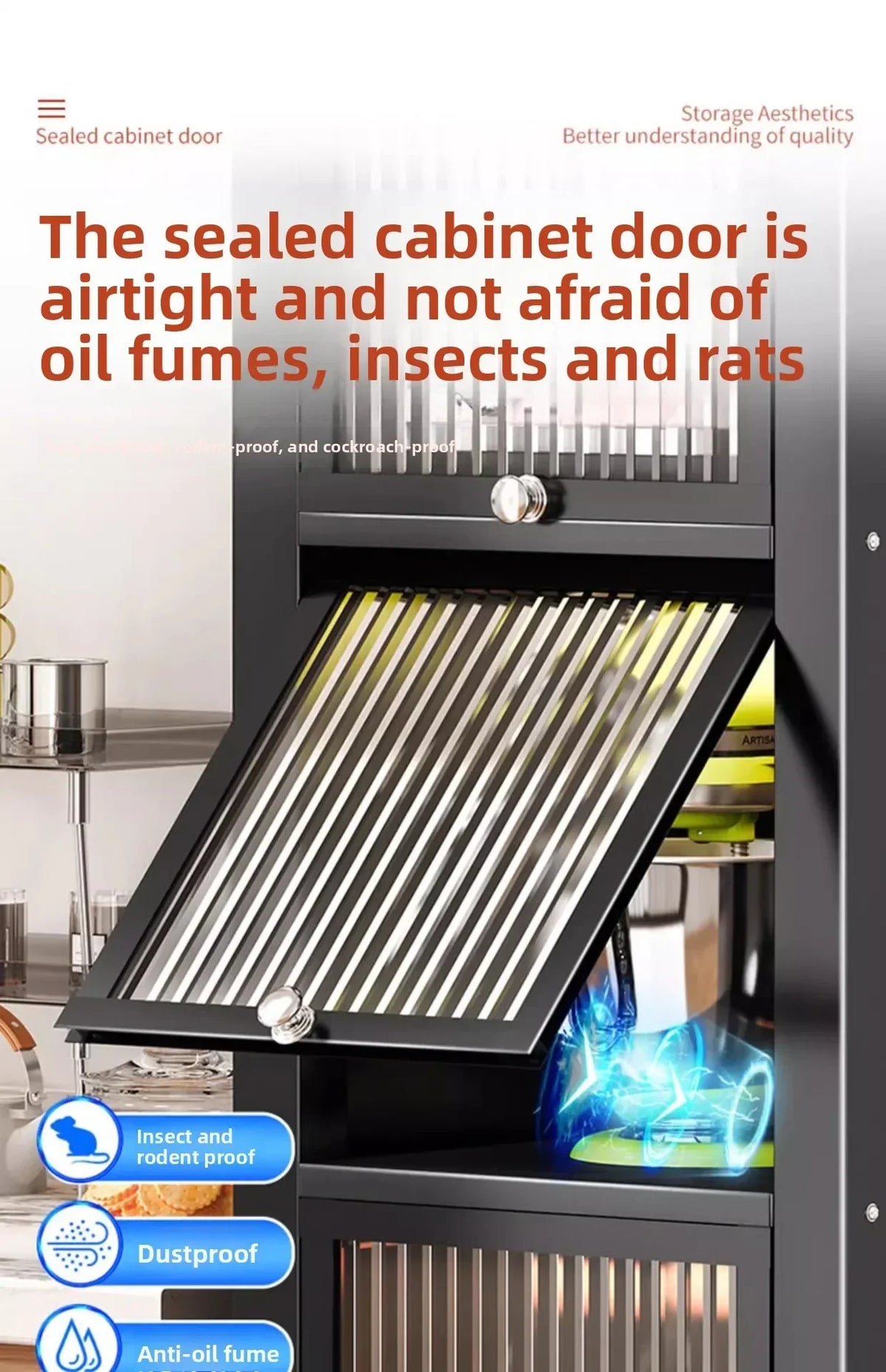 Multi-functional Kitchen Shelf Floor-to-ceiling Shelf Locker Microwave Pot Oven Cabinet Storage Rack with Cabinet Door