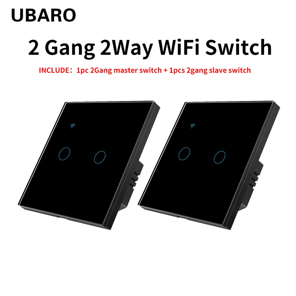 UBARO EU Standard 2 Way Wifi Smart Wall Switch Multi Control Voice Timer Sharing Function Works With Tuya App Home Improvemet