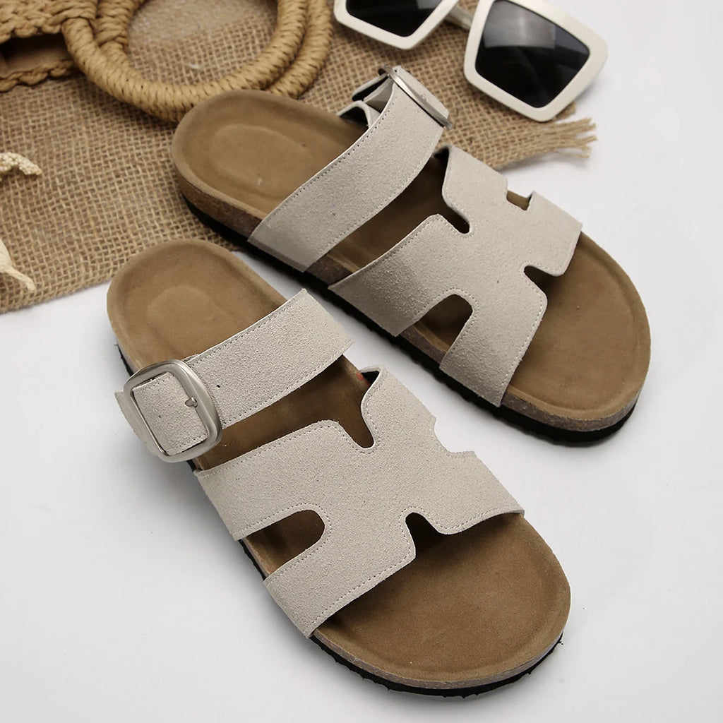 Summer Fashion Suede Slippers With Arch Support Outdoor Classic Adjustable Buckle Beach Slide Women's Cork Clogs Sandals