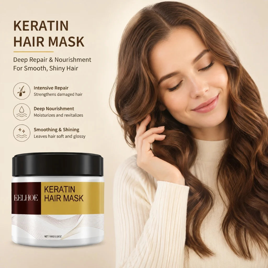 Keratin Hair Mask Nourishing Repair Hair Treatment Mask 100g Smoothing Moisturizing Mask for Dry Damaged Frizzy Bleached Hair