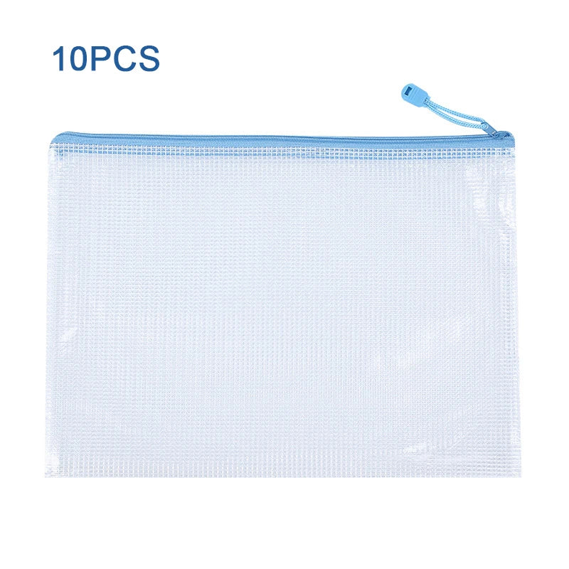 10Pcs Mesh Zipper Pouch Document Bag Waterproof Zip File Folders A4 A5 Size Office School Supplies Storage