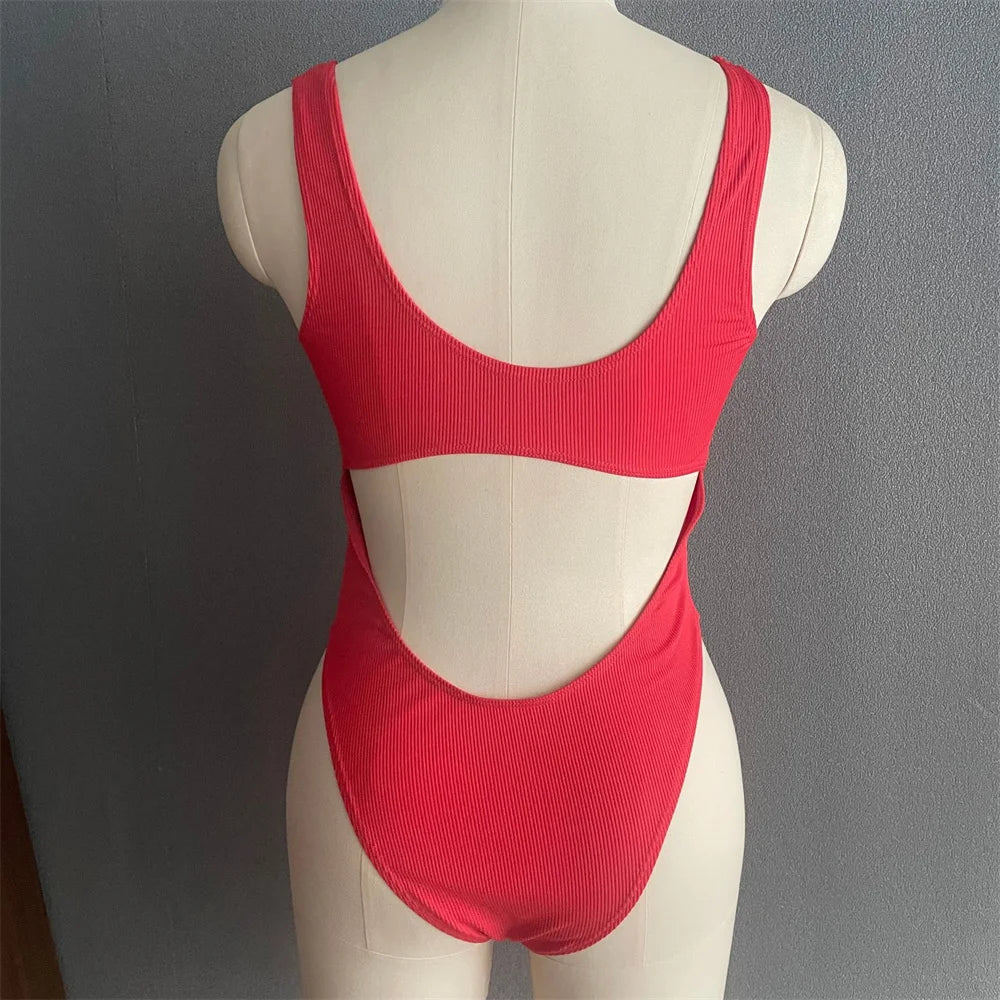 Retro Extrem Bikini Cut Out Backless Monokini Ribbed Swimsuit Women One-Piece Push Up Vacation Swimwears Brazil Beach Bath Suits