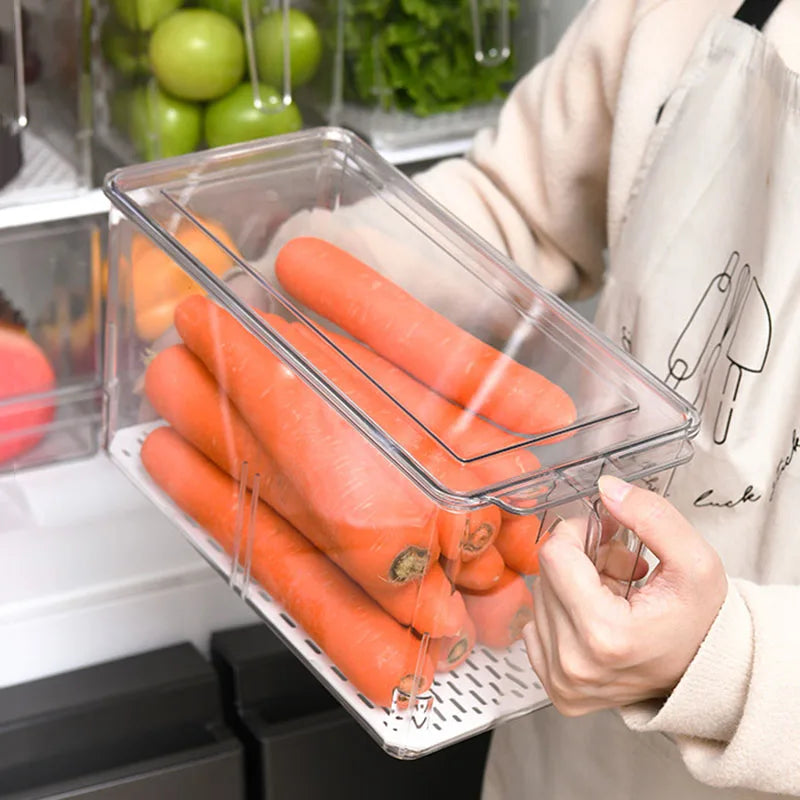 Kitchen Food Preservation Box Refrigerator Organizer With Handle Stackable Vegetable Fruit Storage Containers Home Organization