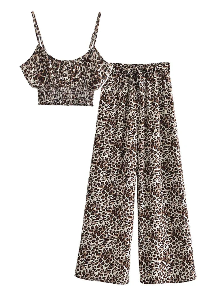 Vintage Chic  Women Floral Print Outfits Strap Sleeveless Tops Bohemian Suits Drawstring Pants 2 Pieces Rayon Cotton Boho Sets