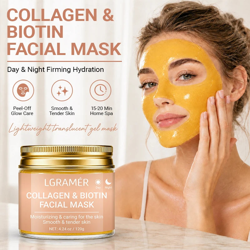 30g/60g/120g Collagen & Biotin Facial Mask,Day & Night Use, Moisturizing Hydrating, Make Skin Smooth Tender Daily Skin Care Mask