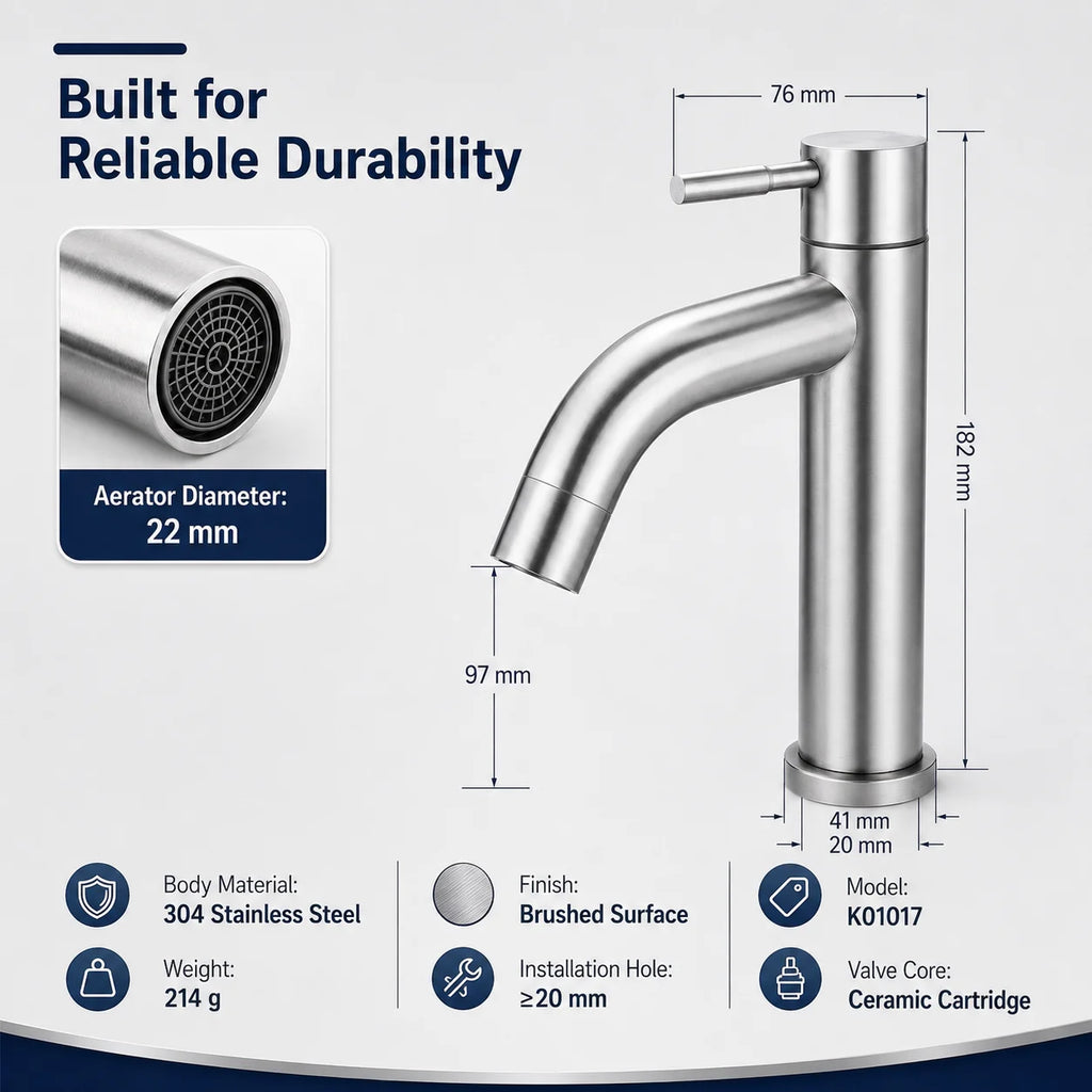 Stainless Steel Bathroom Faucet Hot Cold Water Mixer Tap Basin Faucet Matte Black Silver Single Handle Sink Taps