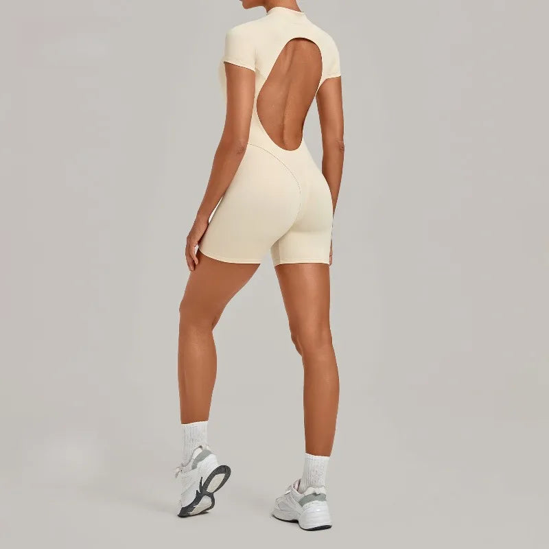 Women's Seamless Yoga Jumpsuits Sports Fitness Hip-lifting Short-sleeved Backless Training Workout Gym Shorts One-piece