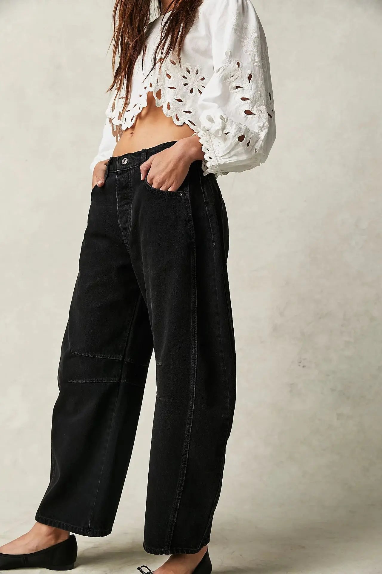 Cotton Denim Long Jeans for Women Trousers Casual High Waisted Jeans Cropped Pants Spring Summer Boho Beach Ladies Baggy Jeans