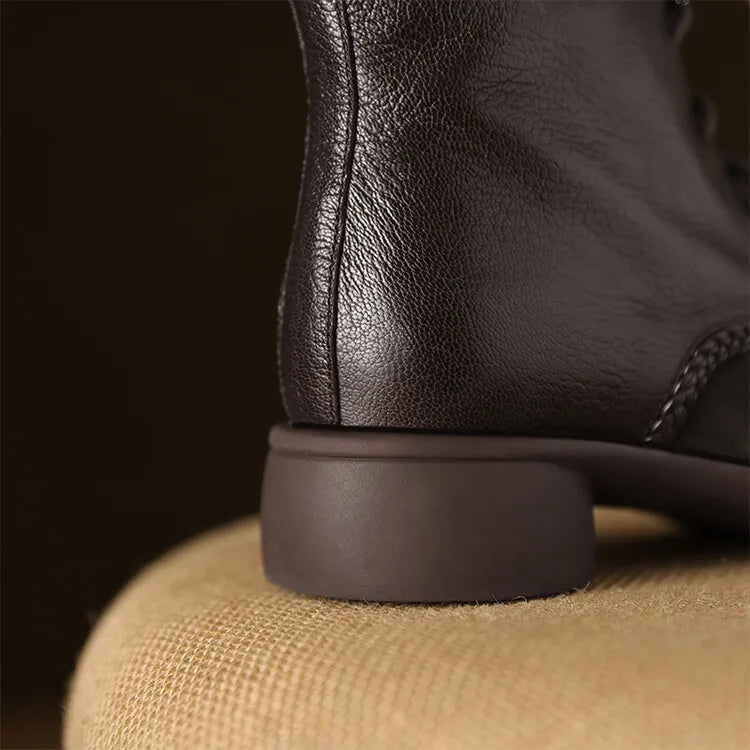 New Autumn Winter Genuine Leather Women Boots Fashion Lace Ankle Boot for Women Short Boots Shoes Chunky Heel Botines Mujer