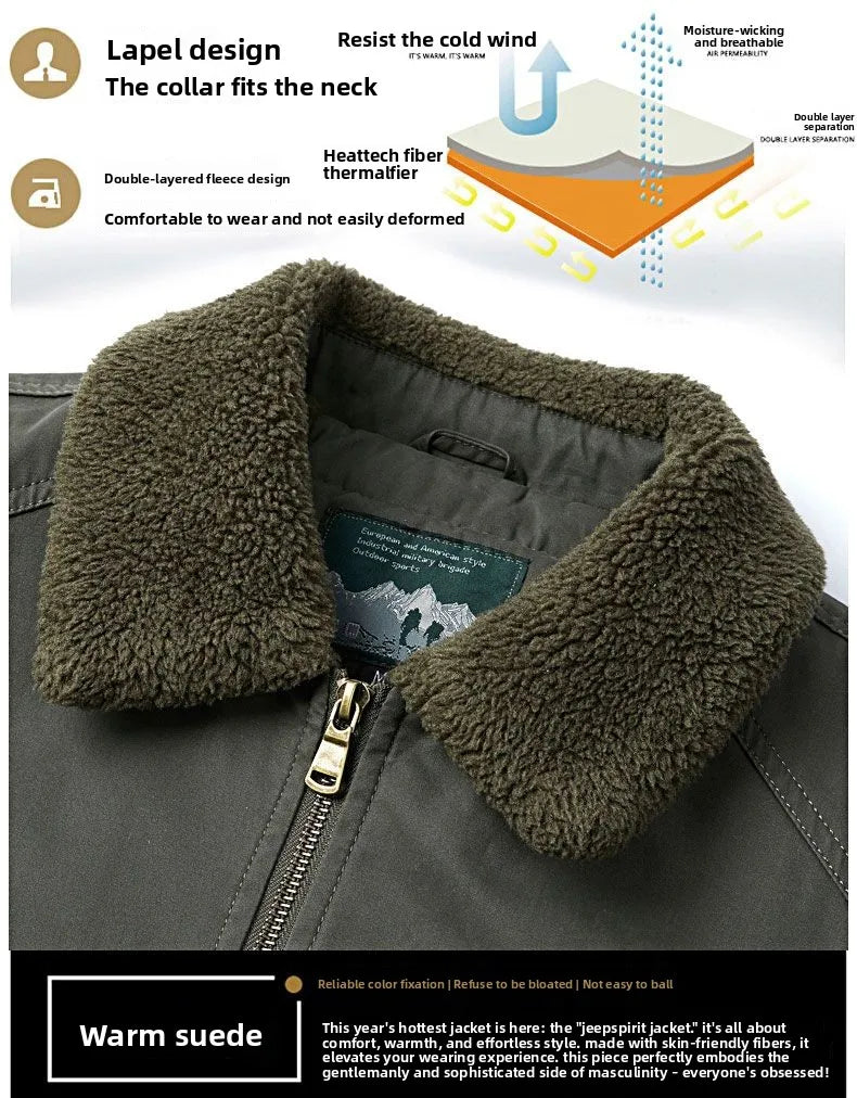 Autumn Winter Men's Cotton Thick Warm Fleece Jackets Stand Collar Fleece Lined Outdoor Workwear Warm Casual Style New Arrival