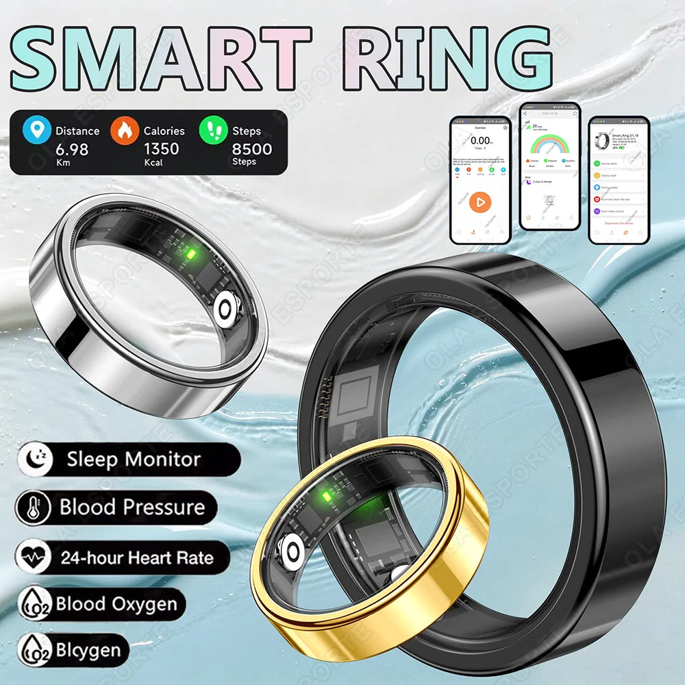 R09 Smart Ring Men Women with Charging Case Heart Rate Blood Oxygen Skin Temperature Monitor Waterproof For Android iOS R12