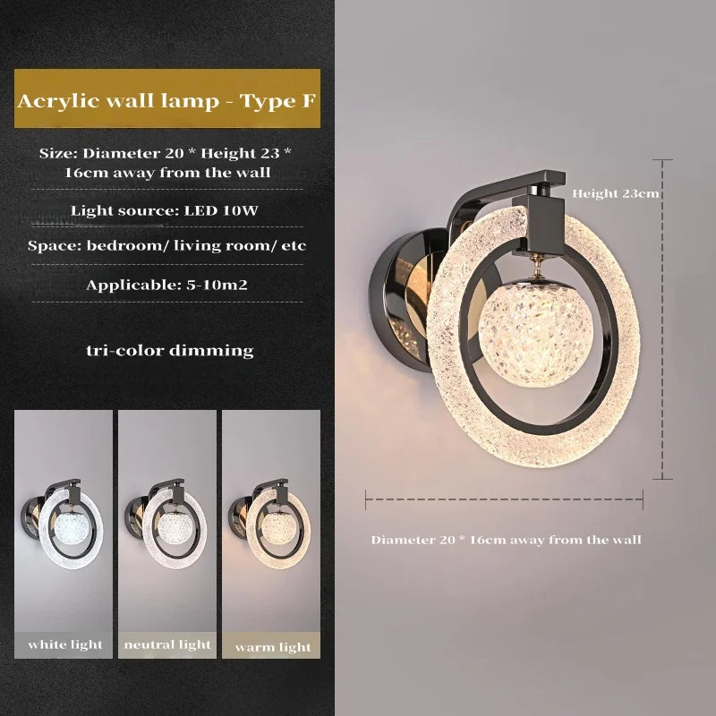 Light Luxury Led Wall Lamp Home Decoration Bedroom Bedside Lamp Living Room Hotel Dining Room Background Staircase Wall Lamp