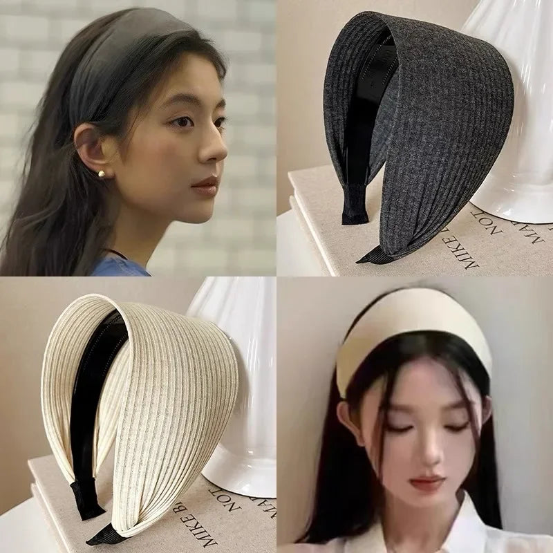 New Soft Wide Knitting Cotton Hairbands for Women Girls Korean Neutral Solid Turban with Teeth Head Band Headwear Accessories