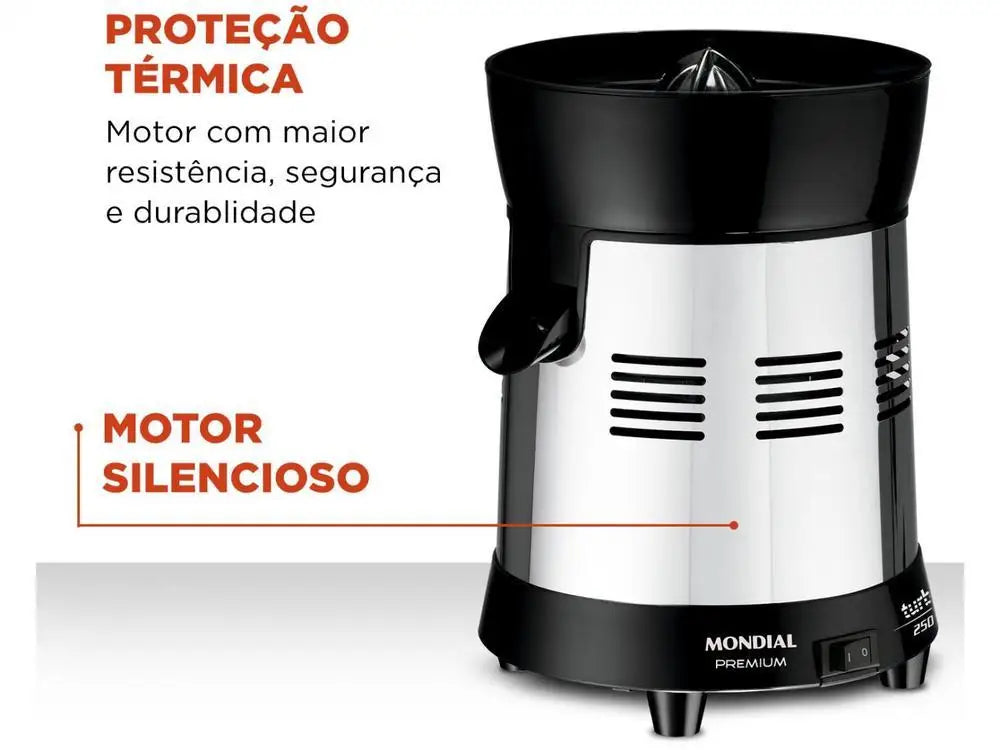 Mondial Turbo Premium E-10 Electric Stainless Steel Fruit Juicer 250W 1L Capacity - Bivolt