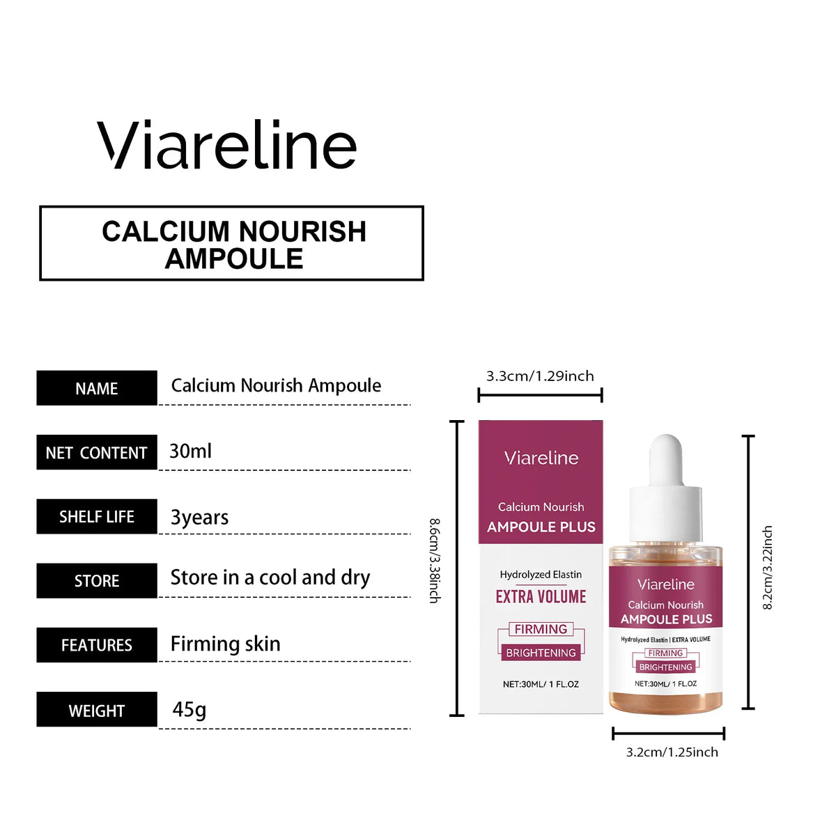 Viareline Moisturizing Skin Ampoule Essence Korean Calcium Volume Moisturizer Pore Firming Essence Daily Facial Skin Care Serum