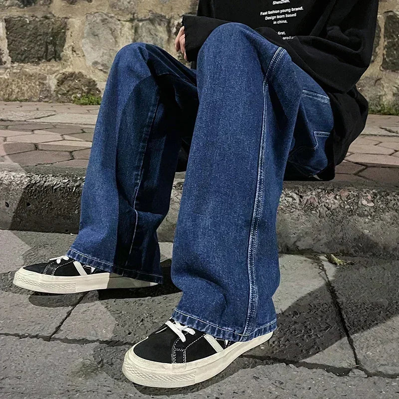 Korean Style Streetwear New Fashion Baggy Casual Men Jeans High Street Harajuku  Denim Trousers Men Brand pants Black grey Blue