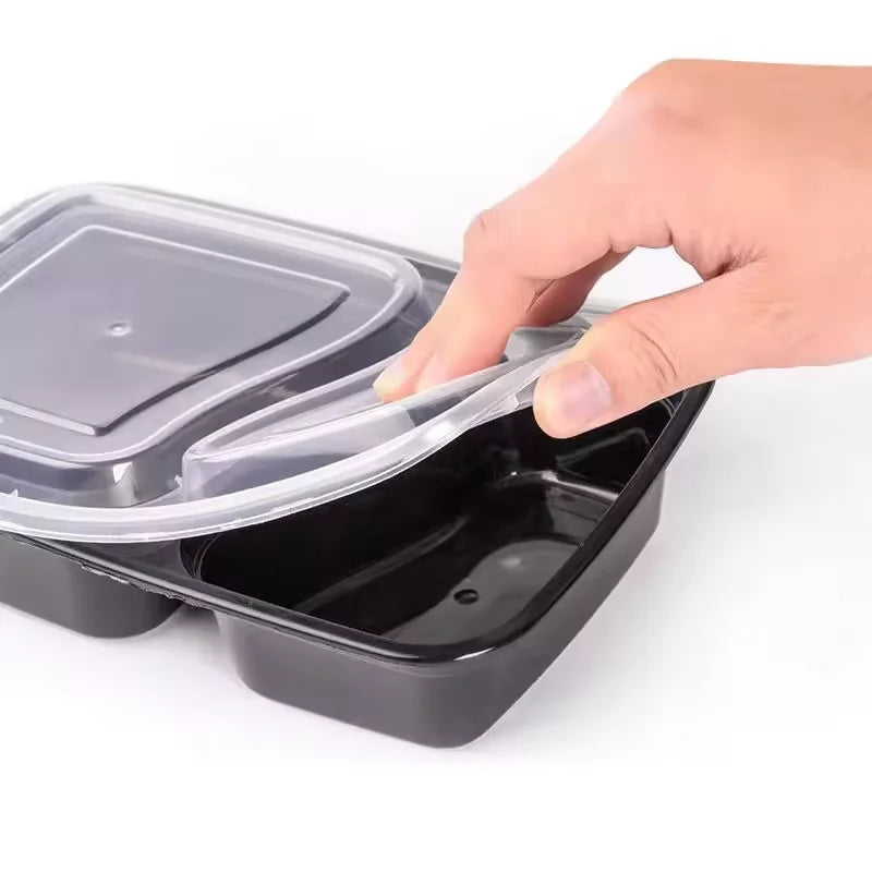 10/20PCS Disposable Plastic Two Compartment Lunch Box With Lid Fast Food Box Portable Lunch Container Suitable Dinner Party