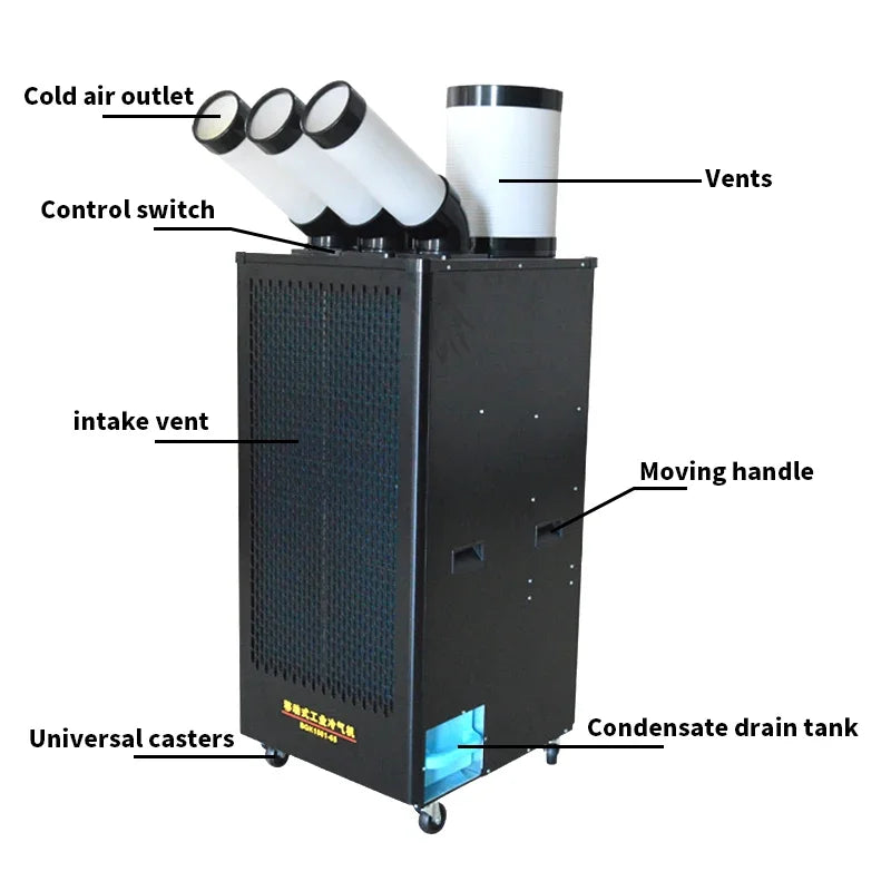 220V Air conditioner industrial mobile air conditioner compressor three Air outlet air cooler single cold type integrated 3KW