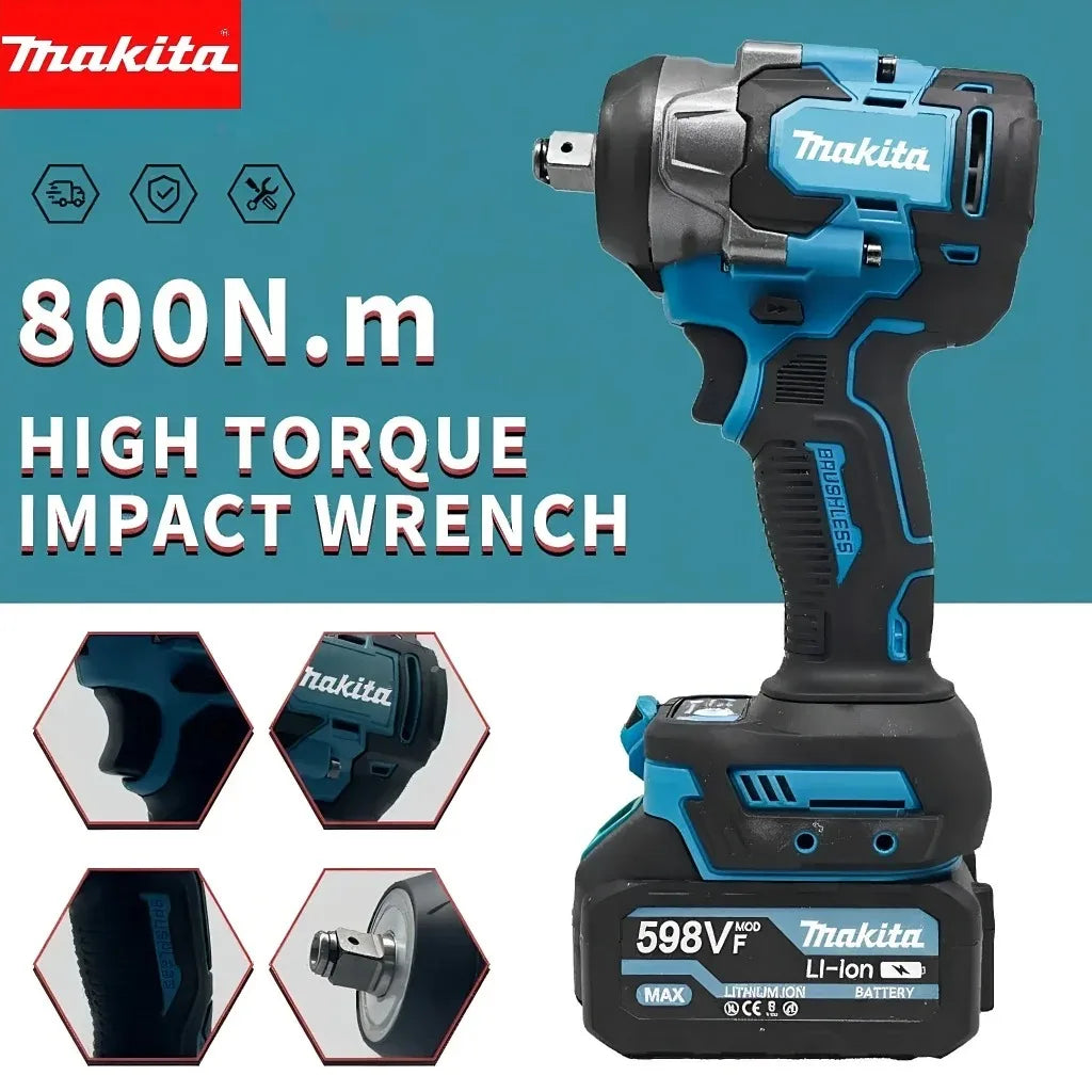 Makita 800Nm Impact Wrench Brushless Cordless 18V High Torque Electric Tool for Steel Construction & Large Equipment Repair