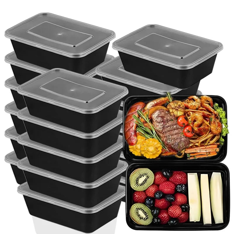 10/20x Food Storage Containers with Lids Meal Prep Containers Disposable Leakproof Black Lunch Bento Boxes Kitchen Tableware
