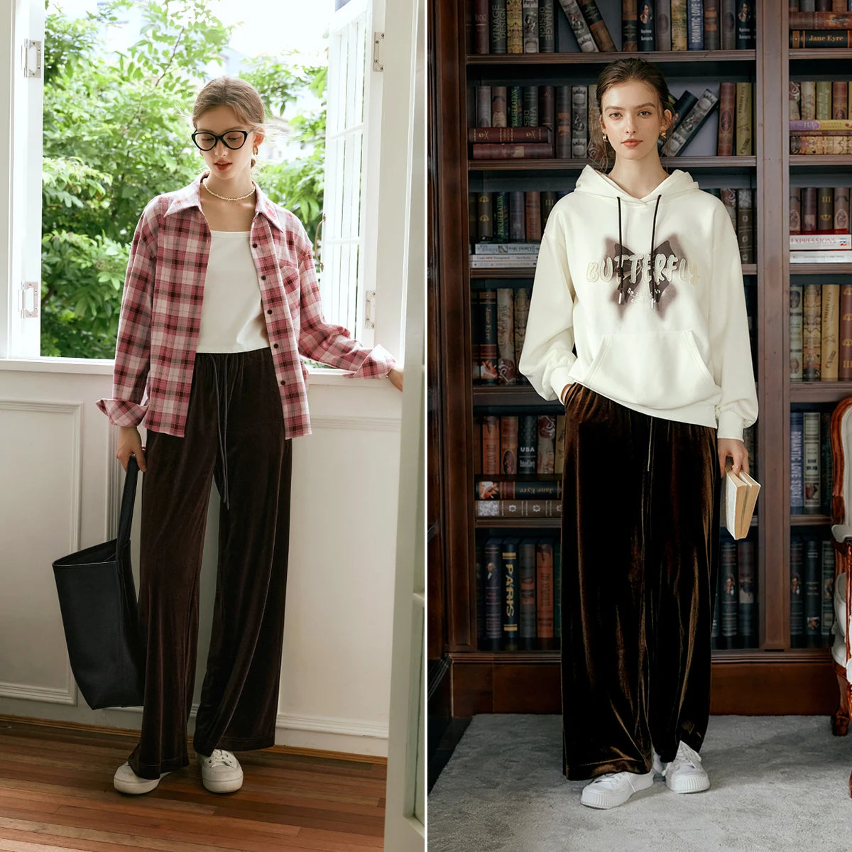 OLrain Velvet Drawstring Baggy Sweatpant Woman 2026 Autumn Casual Retro High Waist Wide Leg Long Pants Women Trousers M56QK85138