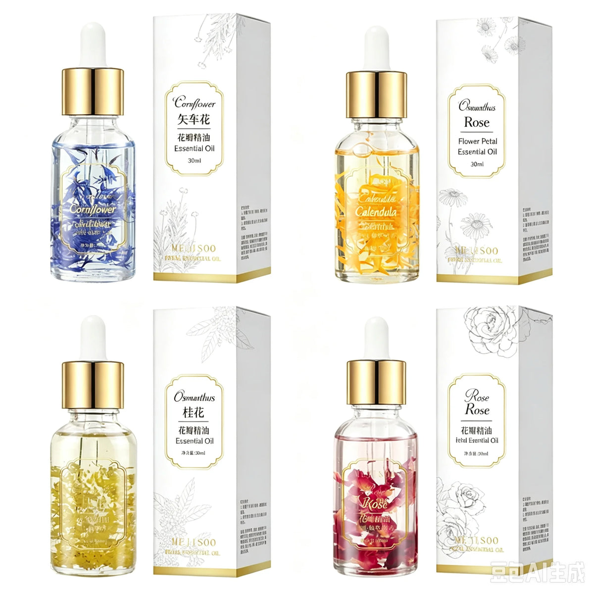 Natural Marigold & Rose Petal Essential Oil Body Massage Oil for Back Opening Therapy Facial Essence Hair Nourishing Care Oil