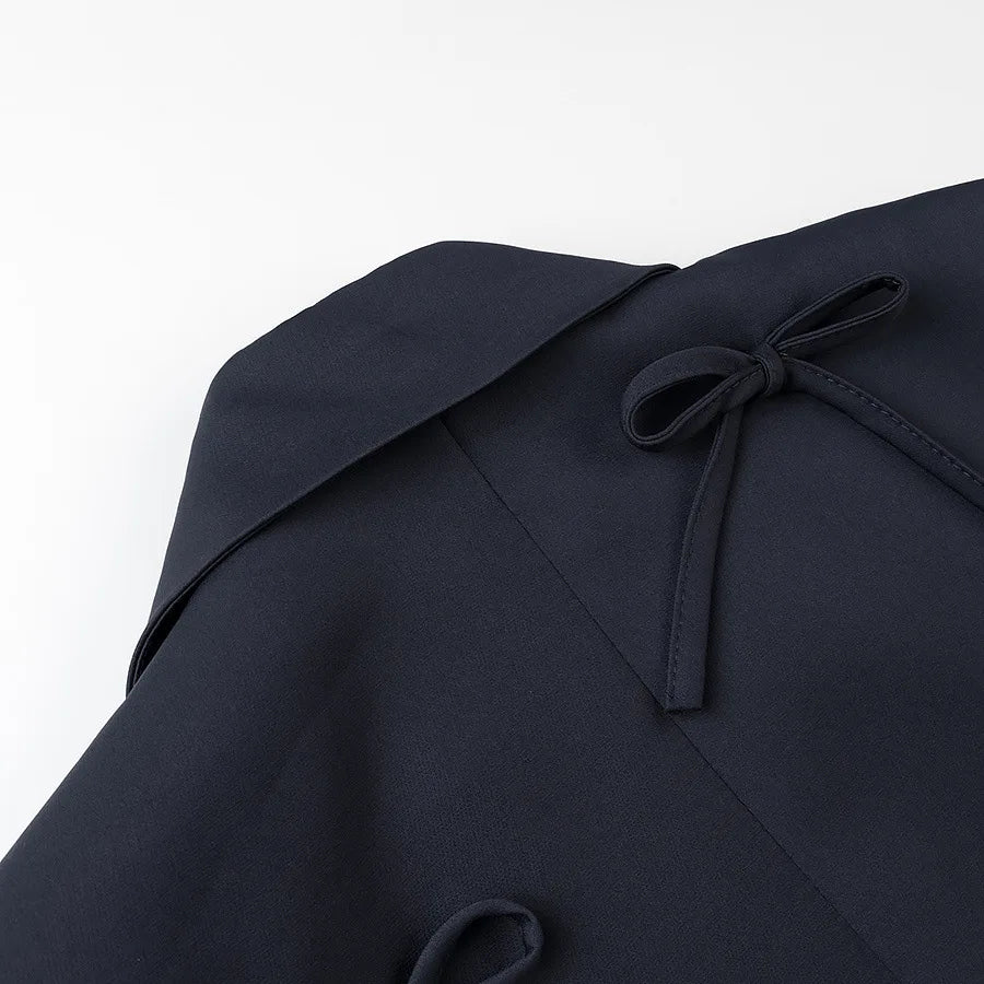 Women's Solid Color Oversized Blazer Bow Detail Lapel Collar Button Casual Jacket Stylish Elegant Office Lady Streetwear Coat