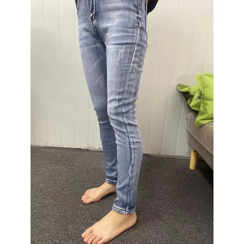 Lady Plush Thermal Jeans Winter Snow Warm Stretch Thin Jeans Women Fleece Pencil Pants Fashion Straight Leg Denim Trousers