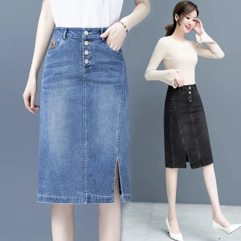 Large Size Denim Skirt For Women Spring Summer High-waisted A-line Jeans Skirt Ladies Korean Loose Tassels Mini Denim Skirts
