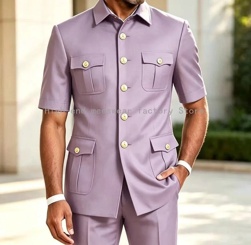 New Designal Brown Suits for Men Slim Fit Elegant Wedding Party Tuxedo Formal Business Casual Male Suit 2 Piece Set Jacket Pants