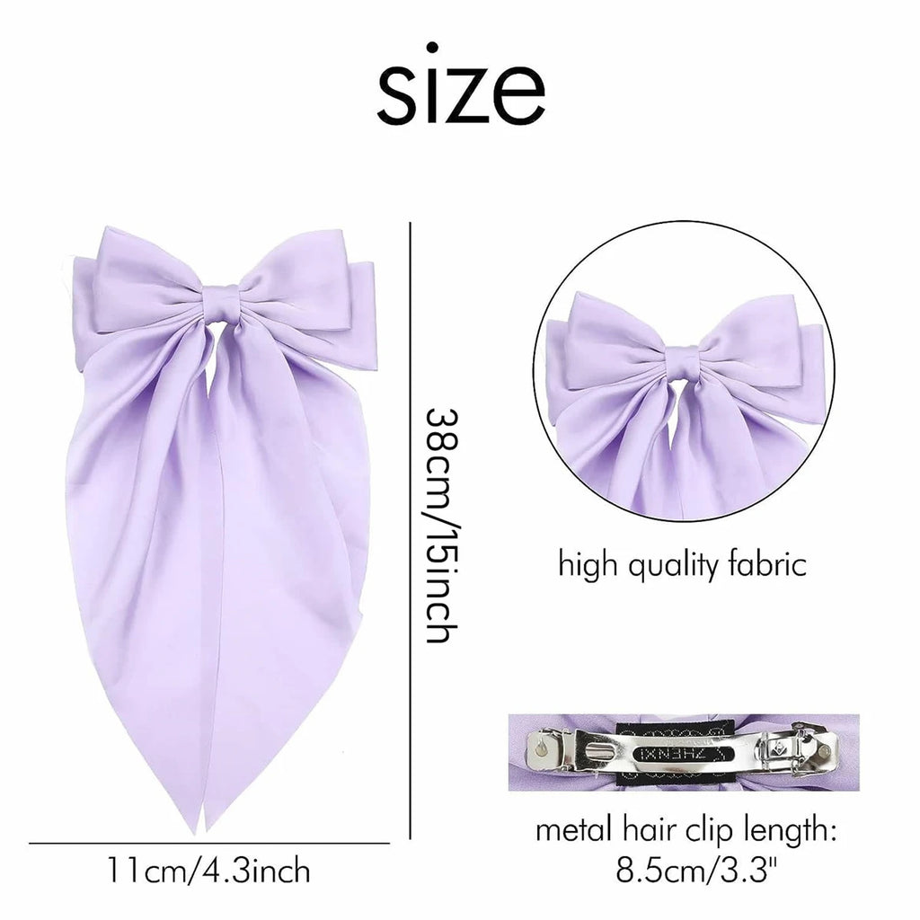 8 Ladies Satin Large White pink Red Blue Black Ribbon bow Oversized bow Long tail hair clip spring clip ponytail Hair accessorie