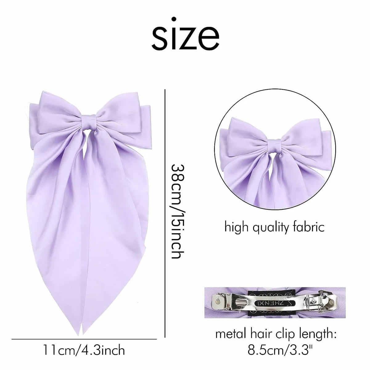 8 Ladies Satin Large White pink Red Blue Black Ribbon bow Oversized bow Long tail hair clip spring clip ponytail Hair accessorie