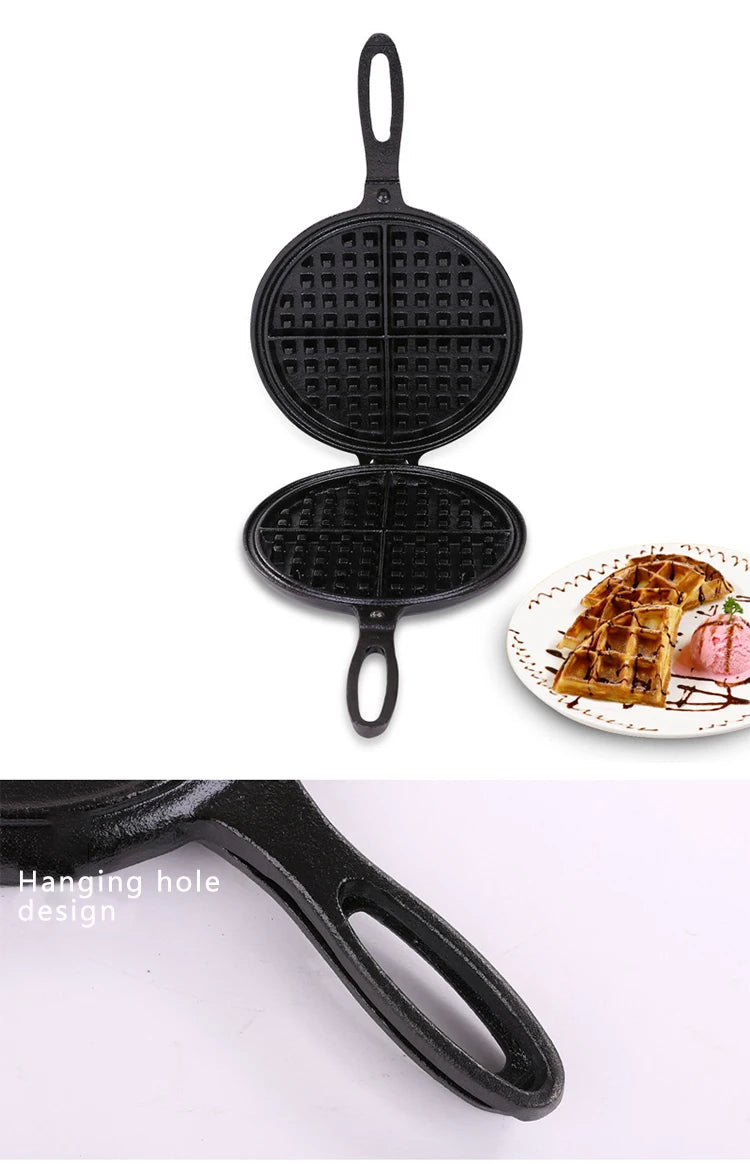 Household Kitchen 20cm Oven Safe Waffle Maker Cake Baking Pan Uncoated Cast Iron Waffle Mold Skillet