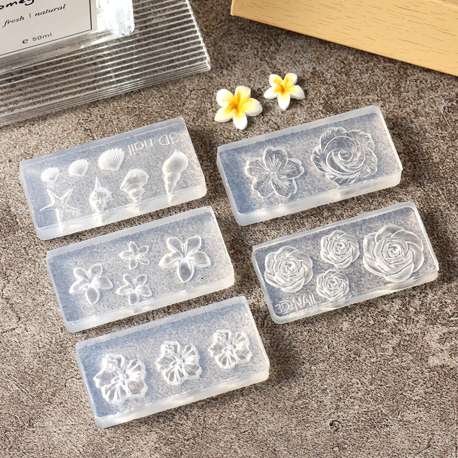 5D Flower Silicone Mold Nail Carving Mould Stencils Acrylic Plumeria Flower Spring Nail Art Decorations Manicure Template Tools
