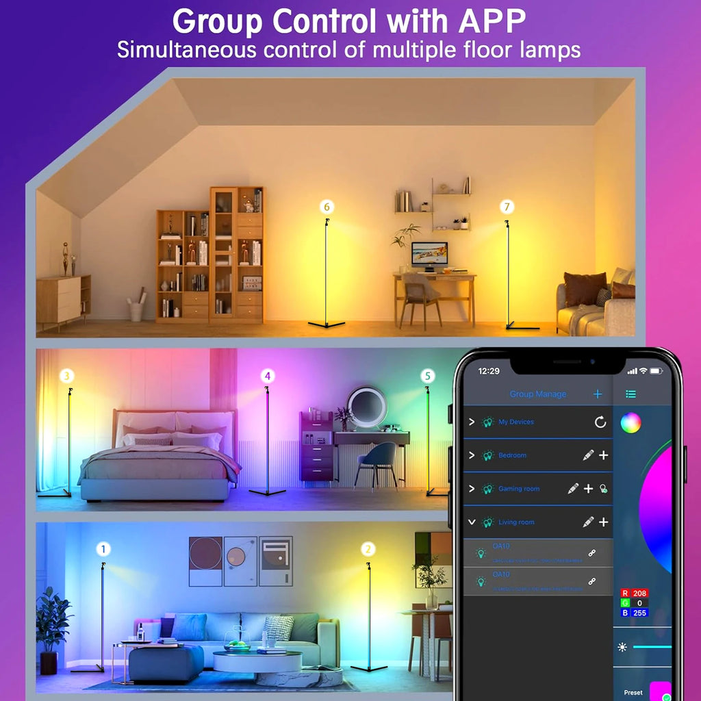 Reinforced Lamp Body 165cm Smart RGB LED Floor Lamp With Sunset Lamp APP Control Music Sync Color Change Standing Mood Light