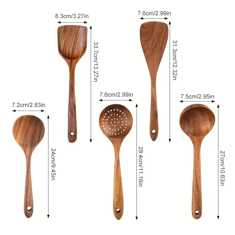 Wooden kitchen utensil cooking set, household spatula spoon set, salad spoon fork, mixing spoon, kitchen baking set