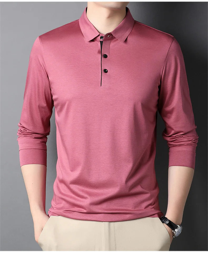 Bamboo Fiber Viscose And Cotton Blend Polo Shirt Men Short Sleeve Collar New Seamless T-shirt Summer Thin Lightweight Poloshirt