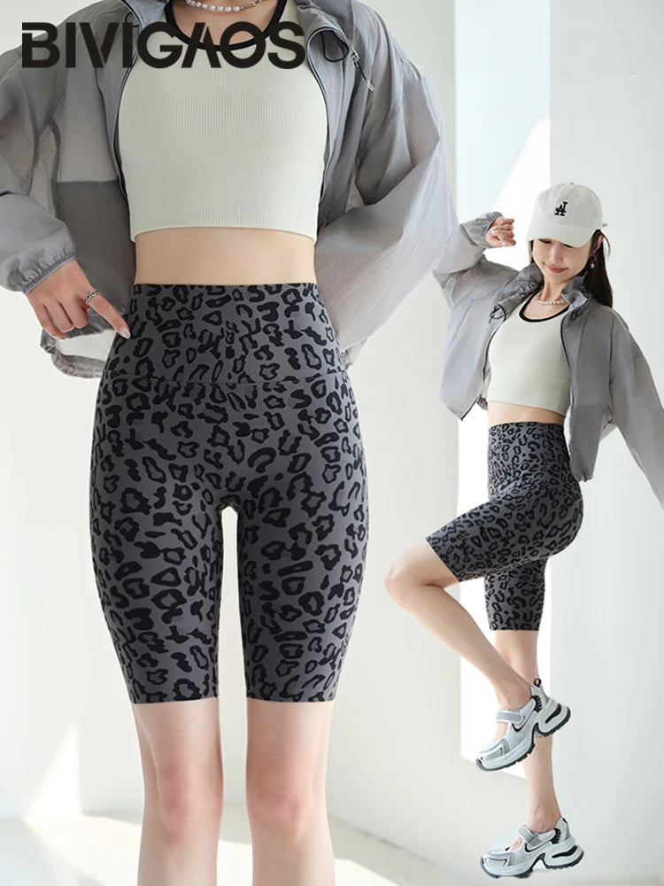 BIVIGAOS Summer Fashion Trend Leopard Print Cycling Shorts Women High Waist Tight Sexy Sport Short Leggings Fitness Biker Shorts