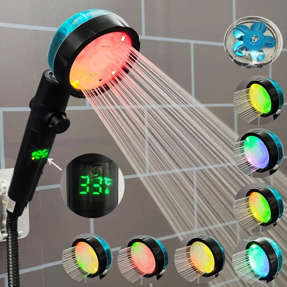 New 3/7 Colors Digital Temperature Display LED Shower Head High Pressure Shower Turbo Bathroom Hand Hose Set Showerhead Nozzle