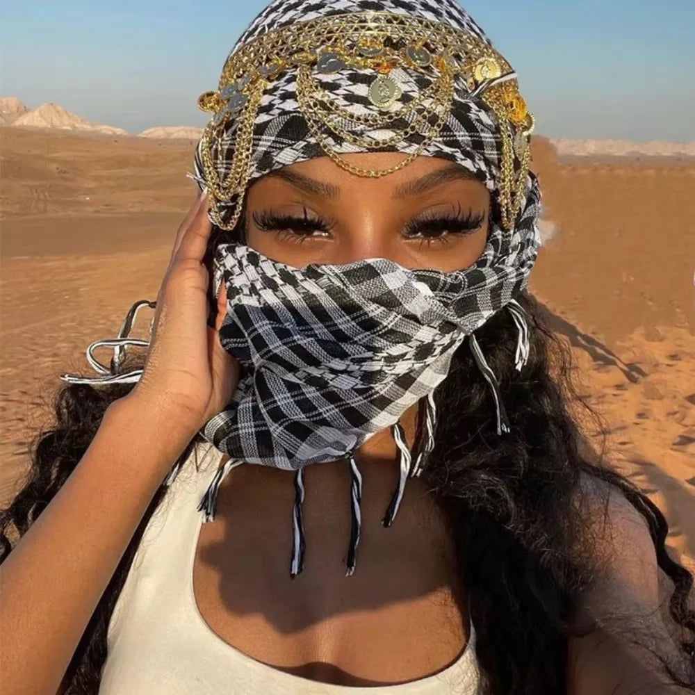 New Large Arab Shemagh Headscarf with Tassel Costume Head Neck Scarf Bandana Keffiyeh for Men Women