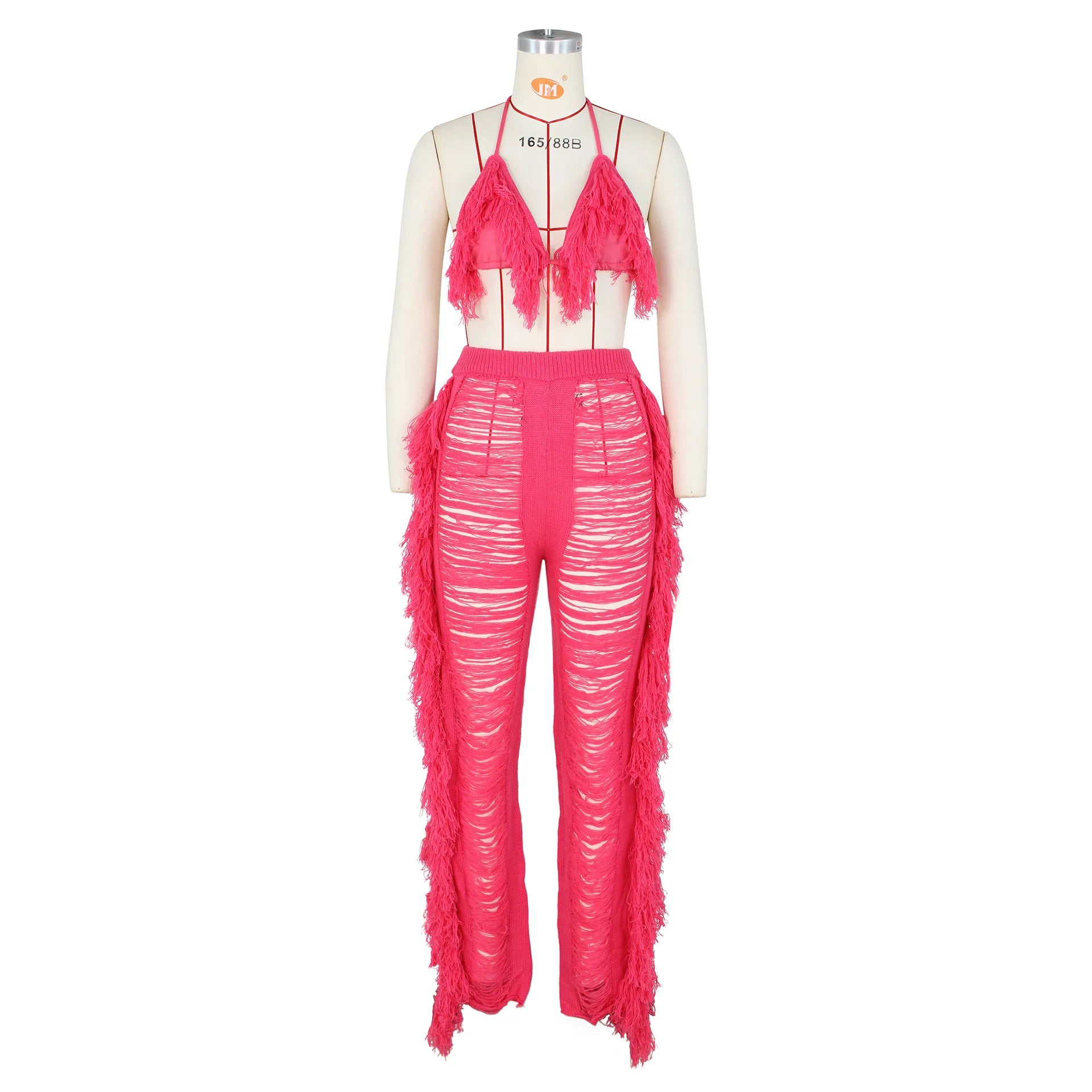 Sexy Women 2025 Knitted Set Two Piece Set Halter Backless Bra Crop Top Pants Crocheted 2 Pieces Set Hollow Out Crochet Beach Set