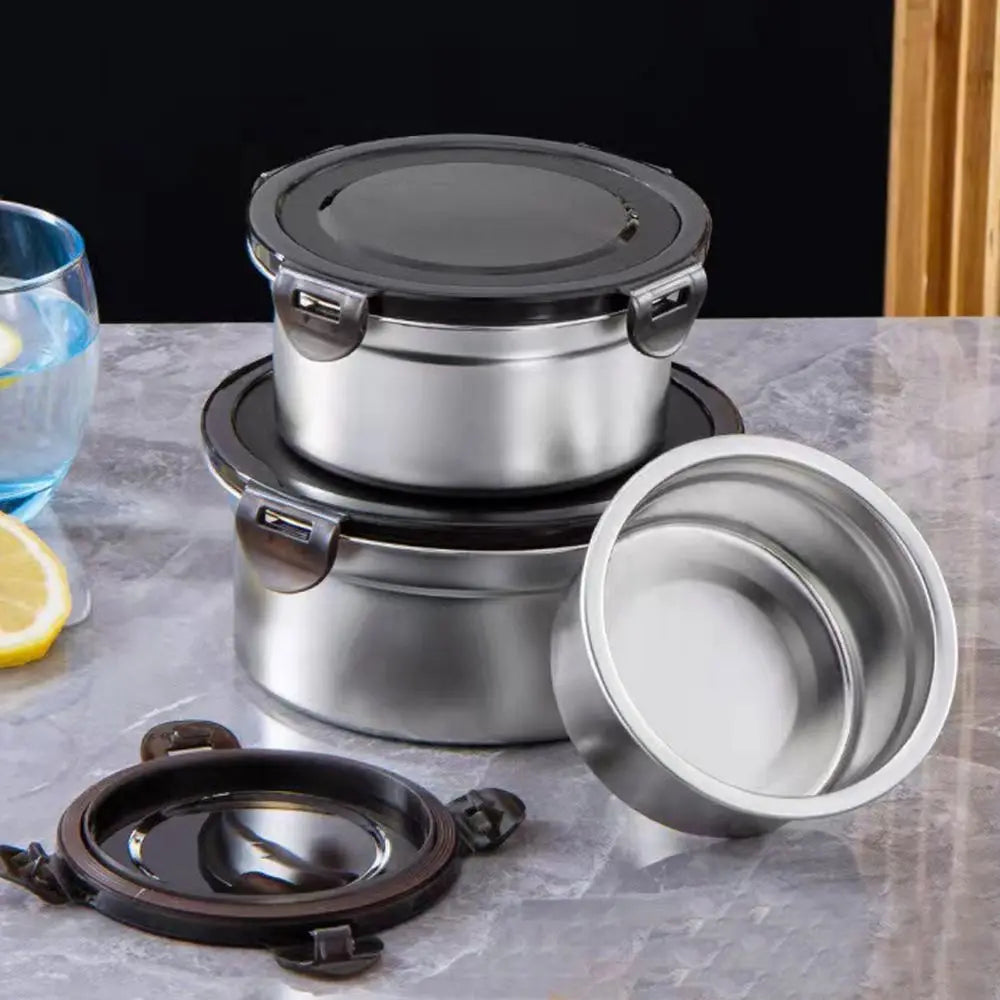 1Pcs Fresh Keeping Lunch Box Lunch Meal Prep Storage Round Bowl Food Container Fridge Kitchen 304 Stainless Steel