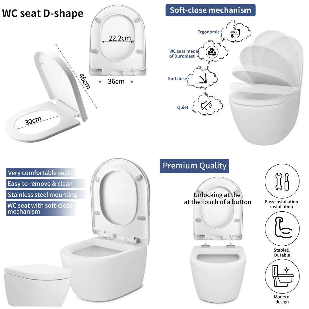 Toilet Seats with Slow Close Hinges Cover Toilet Accessory Portable Slow Down Seat Cover Bathroom Fixture Toilet Parts