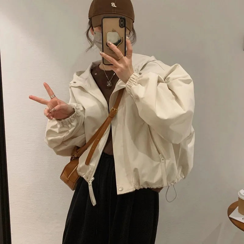 Hooded Jacket for Women in Spring and Autumn New Short Jacket Fashionable Versatile Casual Loose Jacket Trendy