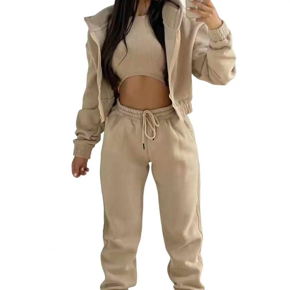 3 Piece Sweatsuits Set for Women Fleece Zip Up Hoodie Sweatshirt Tank Top Jogger Sweatpants Set Fall Casual Tracksuit Outfits