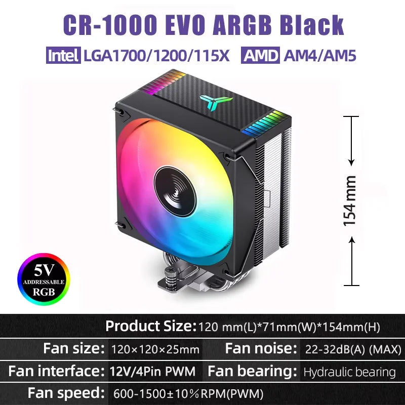 JONSBO CR-1000 EVO 4 Heat pipes TDP 220W CPU Cooler Computer Cooling Fan Heat Sink For LGA1700 115X 1200 AM5 Air Cooler Radiator