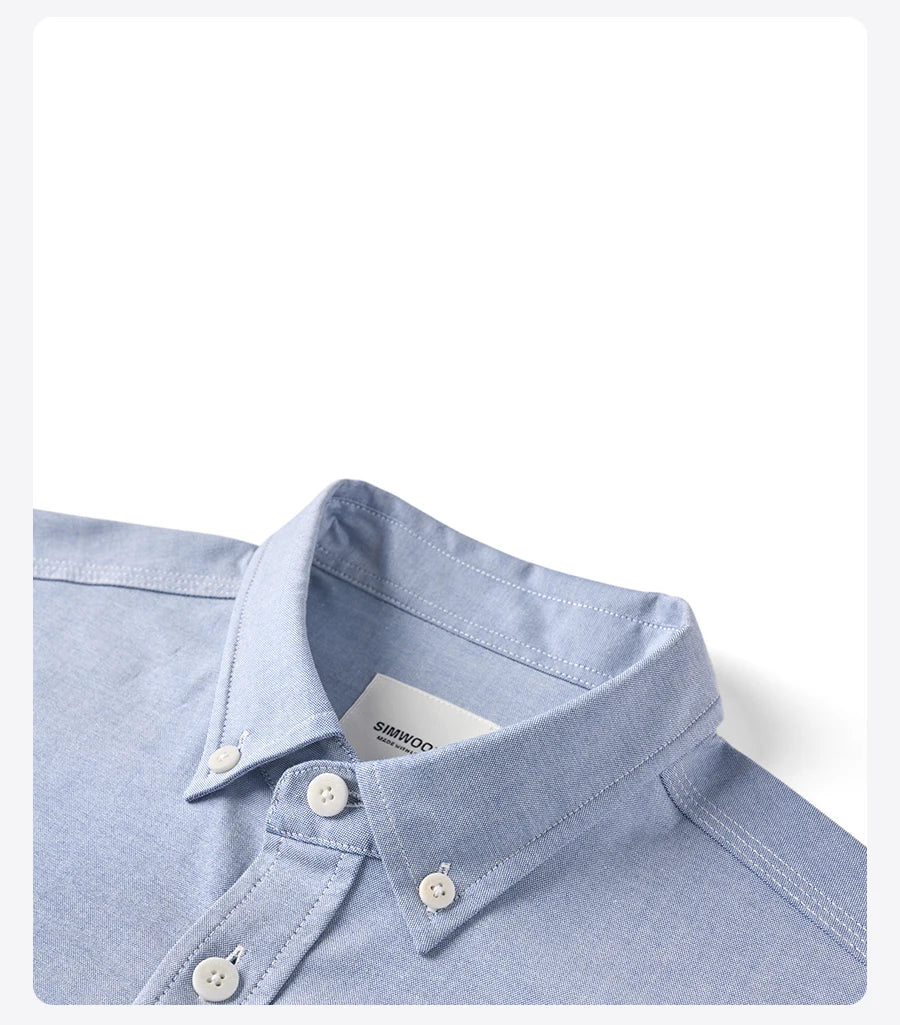 SIMWOOD 2026 Spring New Regular Fit Smart Casual Shirts Men Basic Solid Color 180gsm Oxford Fabric Shirts